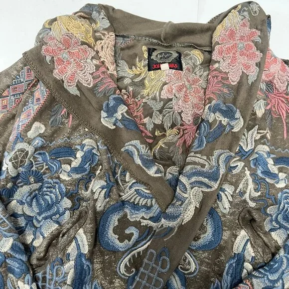 Pre owned Johnny Was BIYA Srika Khaki Green Shimmer Sueded Embroidered Hoodie - Picture 4 of 16